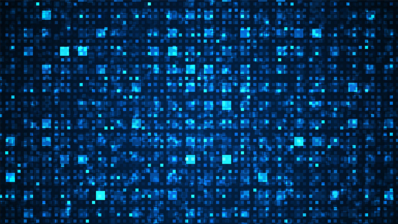 Digital technology background. Digital data square blue pattern pixel background